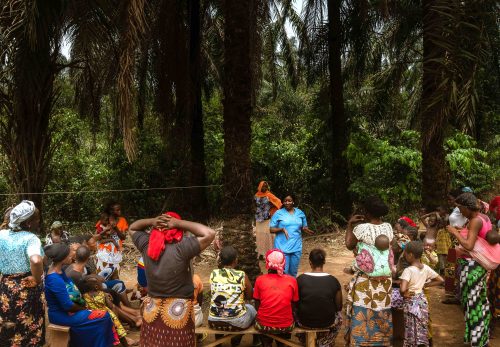 Helen Murphy, a MSI provider, counsels a group of women and girls in Adobe, Kurmi local government area of Taraba State, Nigeria, on 6 April 2022. MSI Reproductive Choices is working with community leaders and public sector partners in Nigeria to deliver high quality healthcare services that allow women and girls to pursue their own futures by providing them with the reproductive choices they need to avoid unintended pregnancy, remain in school, and complete their education. As an organisation motivated by the belief that everyone should have the right to determine their own future, MSI Reproductive Choices works across 37 countries to deliver contraception, safe abortion, and post-abortion care services to over 35,000 people every day.